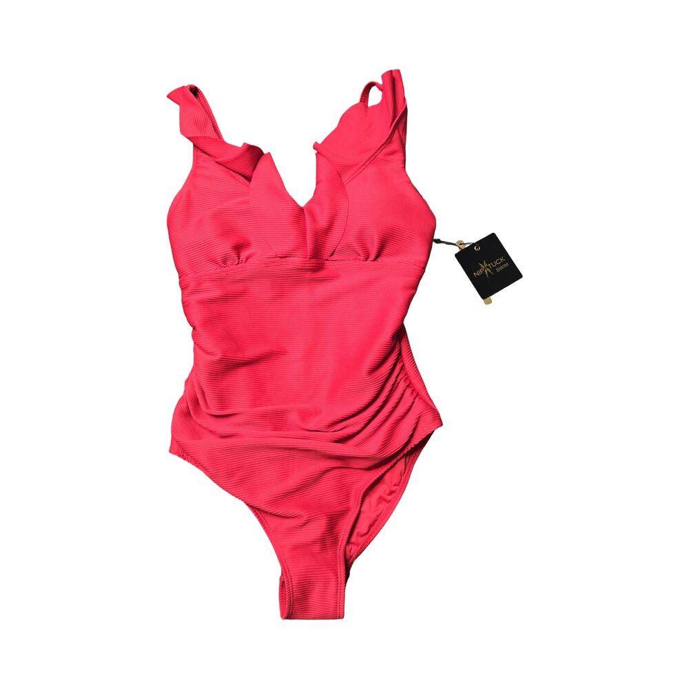 Niptuck Red Ruched One Piece Swimsuit Size: 4‎